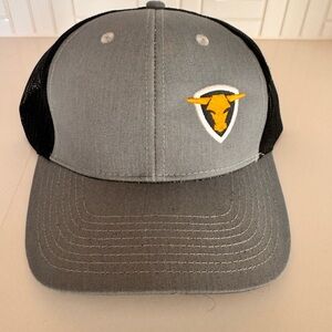 Port Authority Gray and Black trucker Hat with Bull Emblem